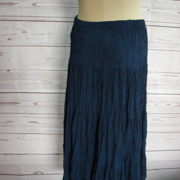Navy Blue Embroidered Broomstick Layered Skirt PS - Picture 13 of 16